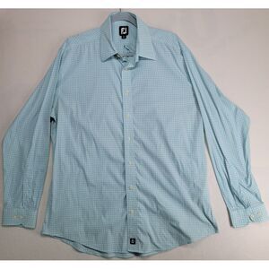 FootJoy - Mens Long Sleeve Button Up Large - Green Gingham Check - Golf Stretch